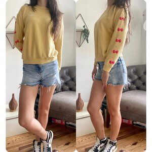 Obey Cherry Print Mustard Yellow Crewneck Sweatshirt - Size S